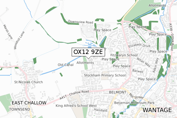 OX12 9ZE map - small scale - OS Open Zoomstack (Ordnance Survey)