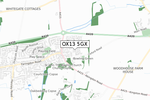 OX13 5GX map - small scale - OS Open Zoomstack (Ordnance Survey)
