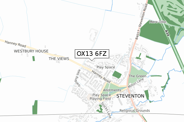 OX13 6FZ map - small scale - OS Open Zoomstack (Ordnance Survey)