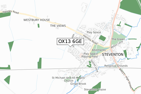 OX13 6GE map - small scale - OS Open Zoomstack (Ordnance Survey)