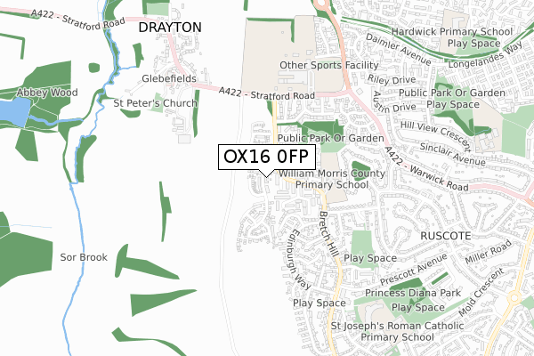 OX16 0FP map - small scale - OS Open Zoomstack (Ordnance Survey)