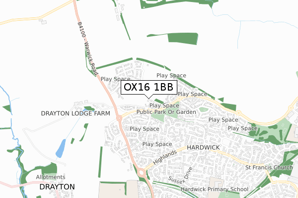 OX16 1BB map - small scale - OS Open Zoomstack (Ordnance Survey)