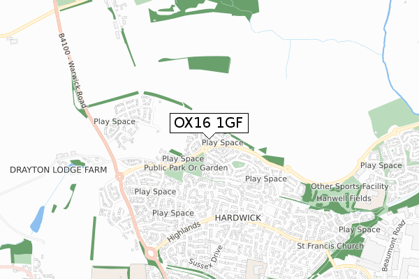 OX16 1GF map - small scale - OS Open Zoomstack (Ordnance Survey)