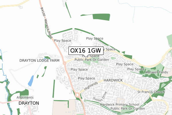 OX16 1GW map - small scale - OS Open Zoomstack (Ordnance Survey) OX16 1GW map - small scale - OS Open Zoomstack (Ordnance Survey)