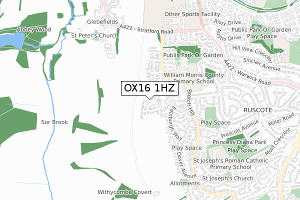 OX16 1HZ map - small scale - OS Open Zoomstack (Ordnance Survey) OX16 1HZ map - small scale - OS Open Zoomstack (Ordnance Survey)