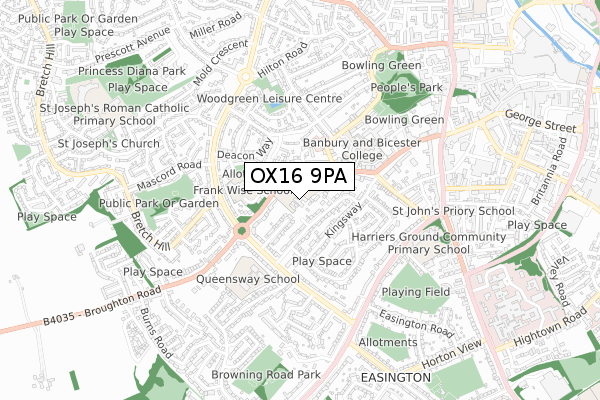 OX16 9PA map - small scale - OS Open Zoomstack (Ordnance Survey)