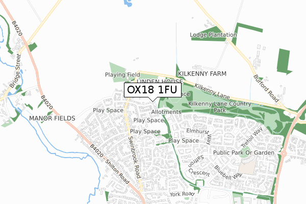 OX18 1FU map - small scale - OS Open Zoomstack (Ordnance Survey)