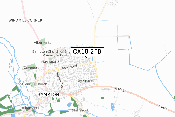 OX18 2FB map - small scale - OS Open Zoomstack (Ordnance Survey)