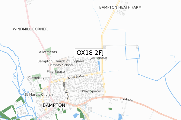 OX18 2FJ map - small scale - OS Open Zoomstack (Ordnance Survey)
