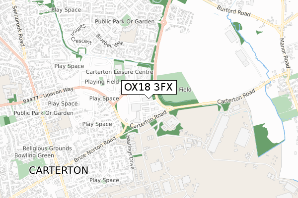 OX18 3FX map - small scale - OS Open Zoomstack (Ordnance Survey) OX18 3FX map - small scale - OS Open Zoomstack (Ordnance Survey)