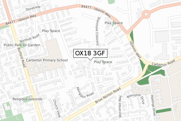 OX18 3GF map - large scale - OS Open Zoomstack (Ordnance Survey) OX18 3GF map - large scale - OS Open Zoomstack (Ordnance Survey)