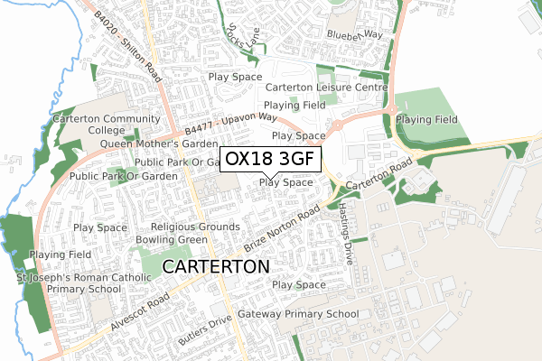 OX18 3GF map - small scale - OS Open Zoomstack (Ordnance Survey) OX18 3GF map - small scale - OS Open Zoomstack (Ordnance Survey)