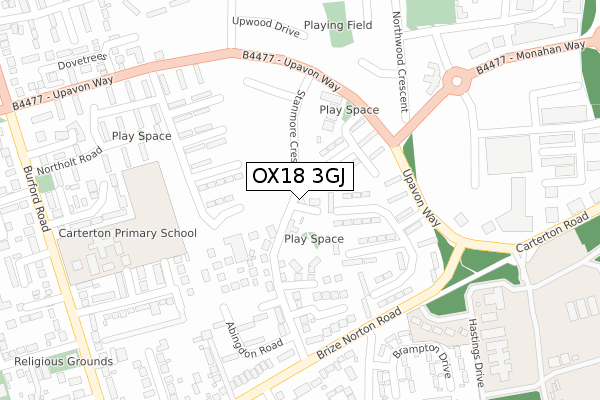OX18 3GJ map - large scale - OS Open Zoomstack (Ordnance Survey) OX18 3GJ map - large scale - OS Open Zoomstack (Ordnance Survey)