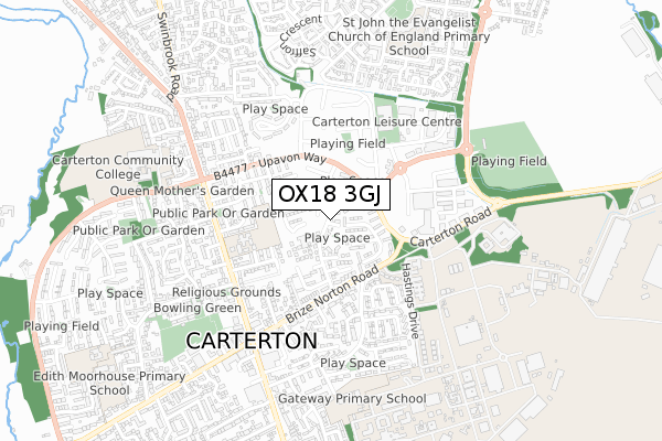 OX18 3GJ map - small scale - OS Open Zoomstack (Ordnance Survey) OX18 3GJ map - small scale - OS Open Zoomstack (Ordnance Survey)