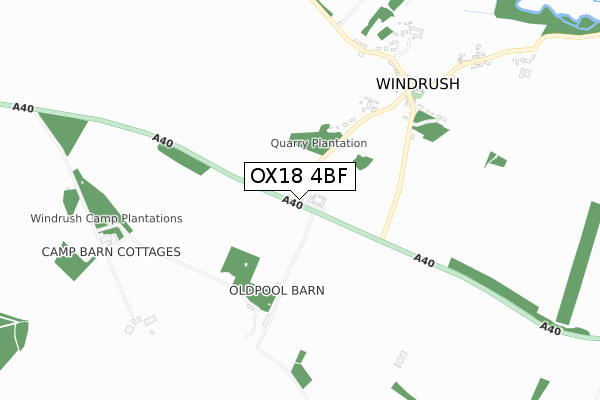 OX18 4BF map - small scale - OS Open Zoomstack (Ordnance Survey)
