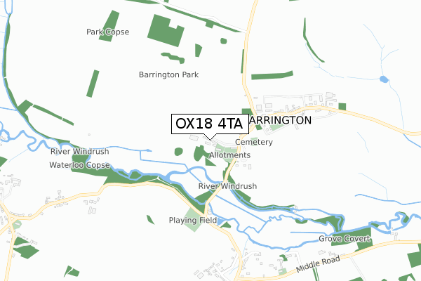 OX18 4TA map - small scale - OS Open Zoomstack (Ordnance Survey)