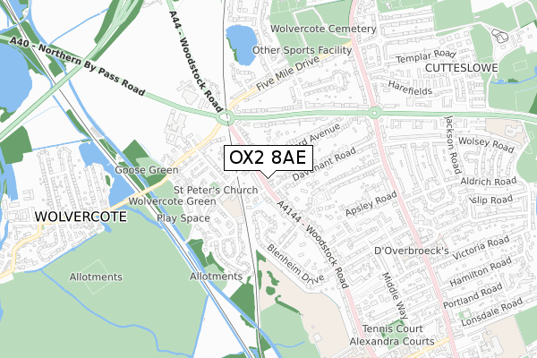 OX2 8AE map - small scale - OS Open Zoomstack (Ordnance Survey)