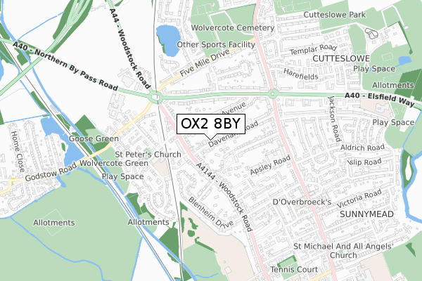 OX2 8BY map - small scale - OS Open Zoomstack (Ordnance Survey)