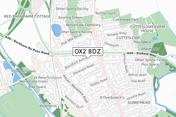 OX2 8DZ map - small scale - OS Open Zoomstack (Ordnance Survey)