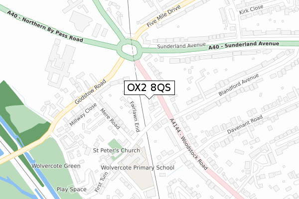 OX2 8QS map - large scale - OS Open Zoomstack (Ordnance Survey)