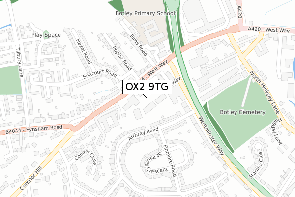 OX2 9TG map - large scale - OS Open Zoomstack (Ordnance Survey)