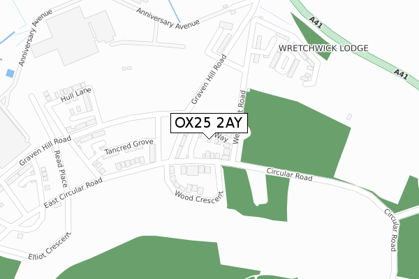 OX25 2AY map - large scale - OS Open Zoomstack (Ordnance Survey)