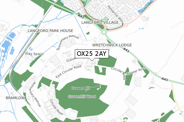 OX25 2AY map - small scale - OS Open Zoomstack (Ordnance Survey)