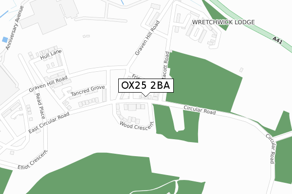 OX25 2BA map - large scale - OS Open Zoomstack (Ordnance Survey)