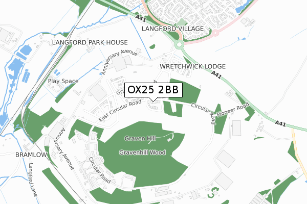OX25 2BB map - small scale - OS Open Zoomstack (Ordnance Survey)