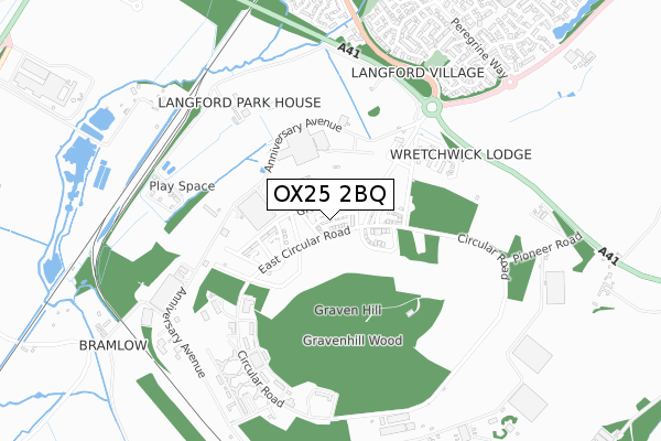 OX25 2BQ map - small scale - OS Open Zoomstack (Ordnance Survey)