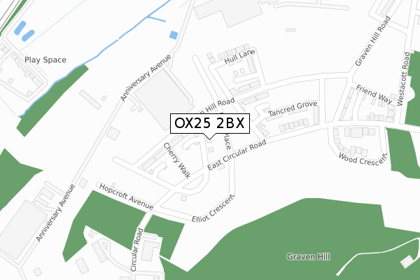 OX25 2BX map - large scale - OS Open Zoomstack (Ordnance Survey)