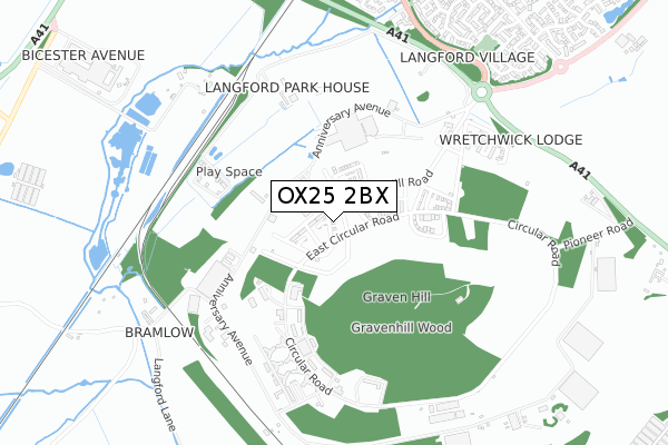 OX25 2BX map - small scale - OS Open Zoomstack (Ordnance Survey)