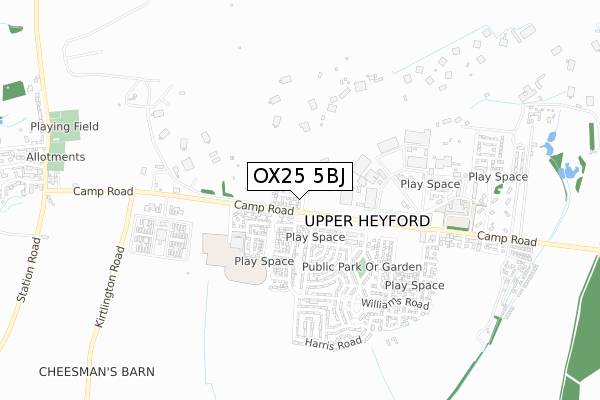 OX25 5BJ map - small scale - OS Open Zoomstack (Ordnance Survey) OX25 5BJ map - small scale - OS Open Zoomstack (Ordnance Survey)
