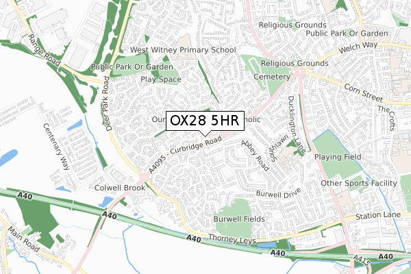OX28 5HR map - small scale - OS Open Zoomstack (Ordnance Survey)