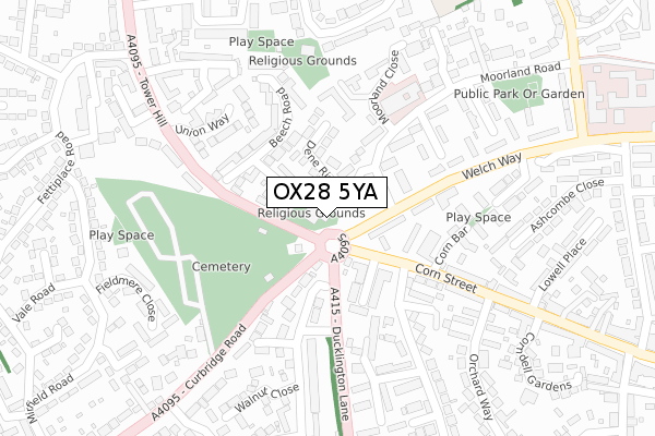 OX28 5YA map - large scale - OS Open Zoomstack (Ordnance Survey)