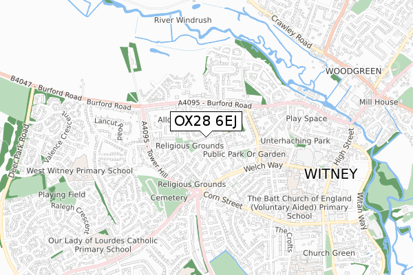 OX28 6EJ map - small scale - OS Open Zoomstack (Ordnance Survey)