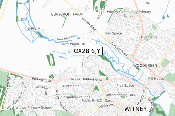 OX28 6JY map - small scale - OS Open Zoomstack (Ordnance Survey)