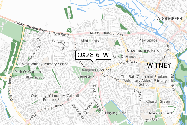 OX28 6LW map - small scale - OS Open Zoomstack (Ordnance Survey)