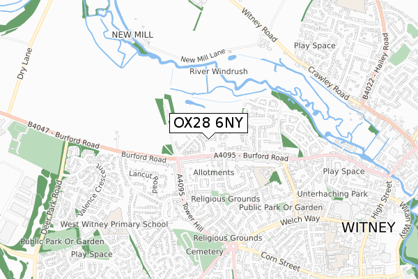 OX28 6NY map - small scale - OS Open Zoomstack (Ordnance Survey)