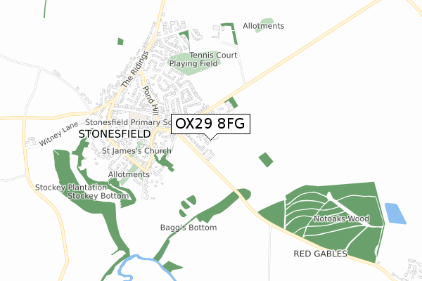 OX29 8FG map - small scale - OS Open Zoomstack (Ordnance Survey)