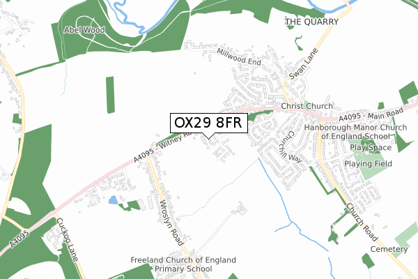 OX29 8FR map - small scale - OS Open Zoomstack (Ordnance Survey) OX29 8FR map - small scale - OS Open Zoomstack (Ordnance Survey)