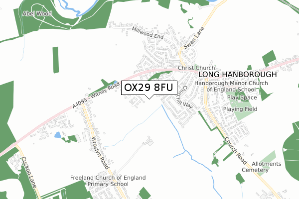 OX29 8FU map - small scale - OS Open Zoomstack (Ordnance Survey) OX29 8FU map - small scale - OS Open Zoomstack (Ordnance Survey)