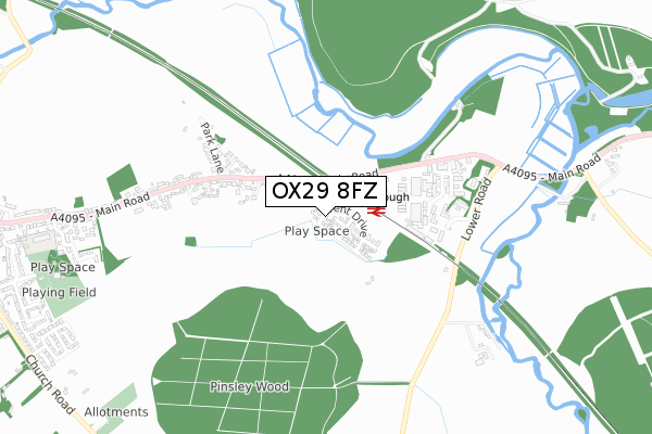 OX29 8FZ map - small scale - OS Open Zoomstack (Ordnance Survey) OX29 8FZ map - small scale - OS Open Zoomstack (Ordnance Survey)