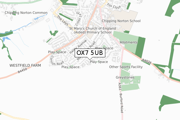 OX7 5UB map - small scale - OS Open Zoomstack (Ordnance Survey)