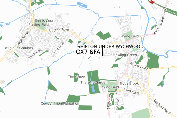 OX7 6FA map - small scale - OS Open Zoomstack (Ordnance Survey)