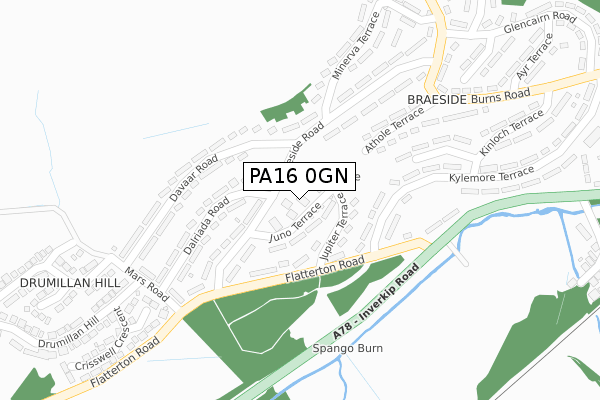 PA16 0GN map - large scale - OS Open Zoomstack (Ordnance Survey)