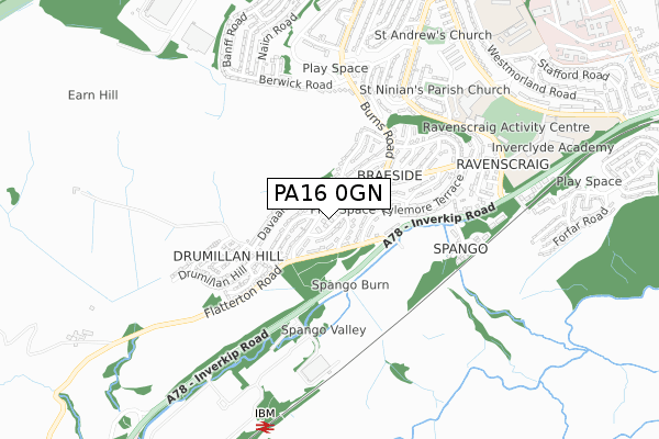 PA16 0GN map - small scale - OS Open Zoomstack (Ordnance Survey)