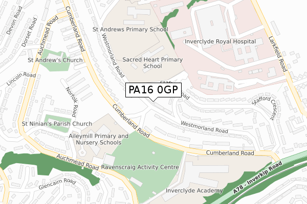 PA16 0GP map - large scale - OS Open Zoomstack (Ordnance Survey)