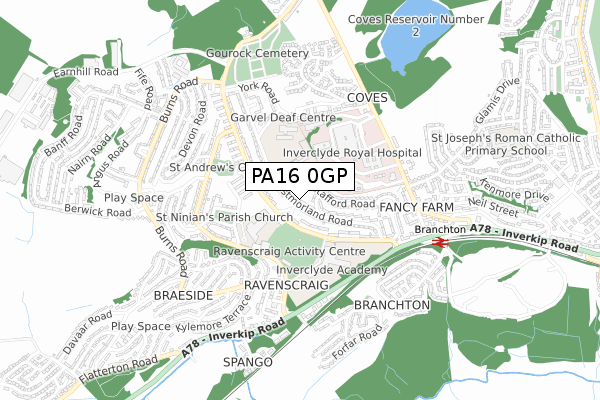 PA16 0GP map - small scale - OS Open Zoomstack (Ordnance Survey)