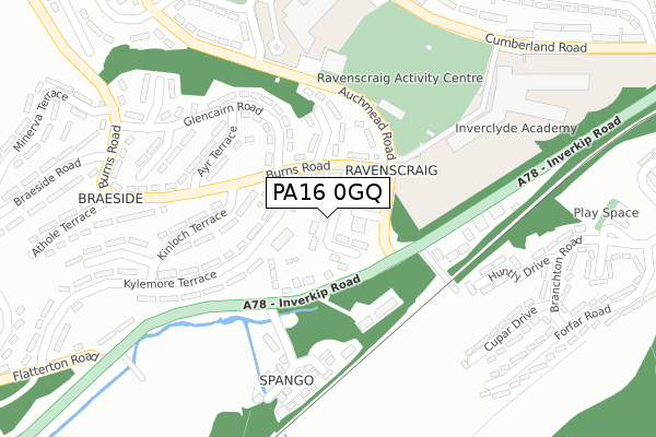 PA16 0GQ map - large scale - OS Open Zoomstack (Ordnance Survey)